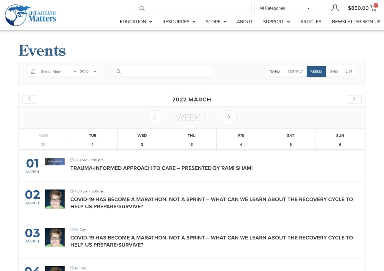 Events Calendar List View