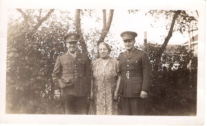 George and Harry head off to war, pictured here with sister Janet. Both made it back from war.