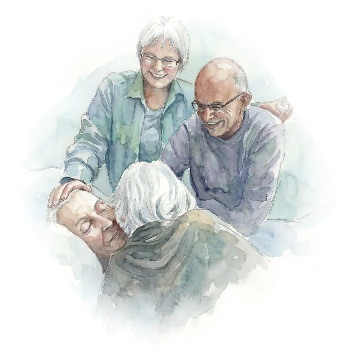 Watercolour illustration of Yetta with her family